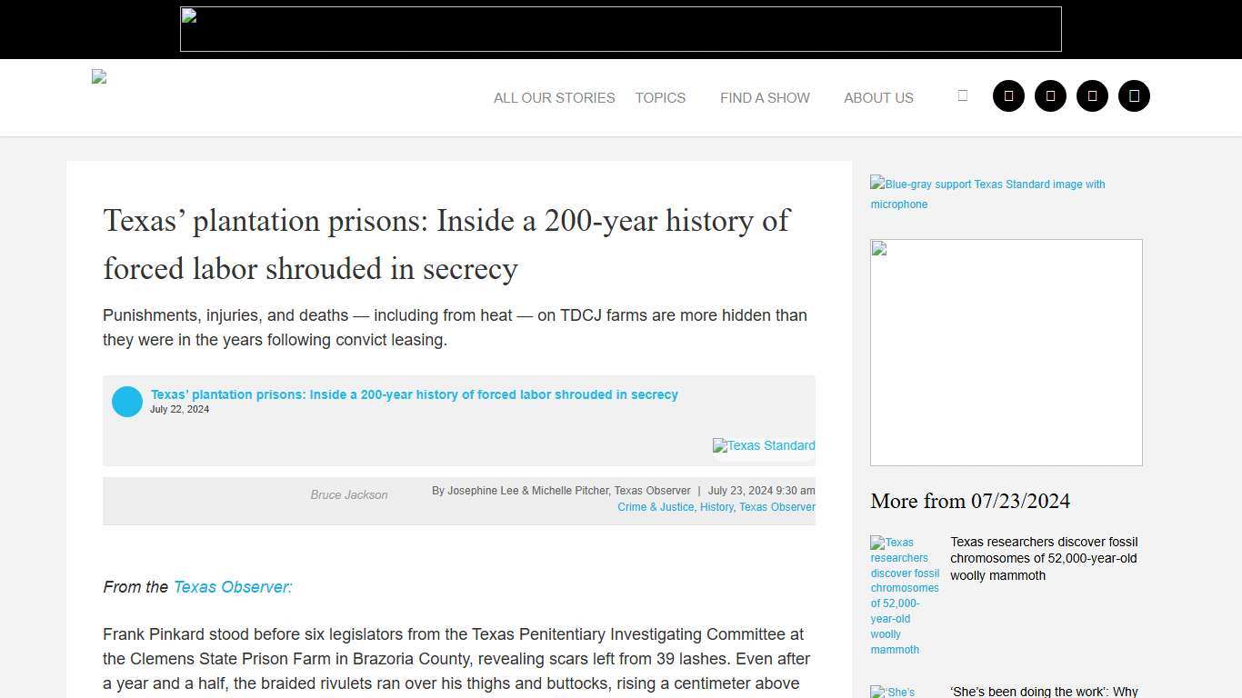 Texas’ plantation prisons: Inside a 200-year history of forced labor shrouded in secrecy Texas Standard